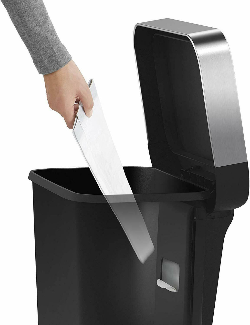 45 Litre Rectangular Step Trash Can Black Plastic I11224