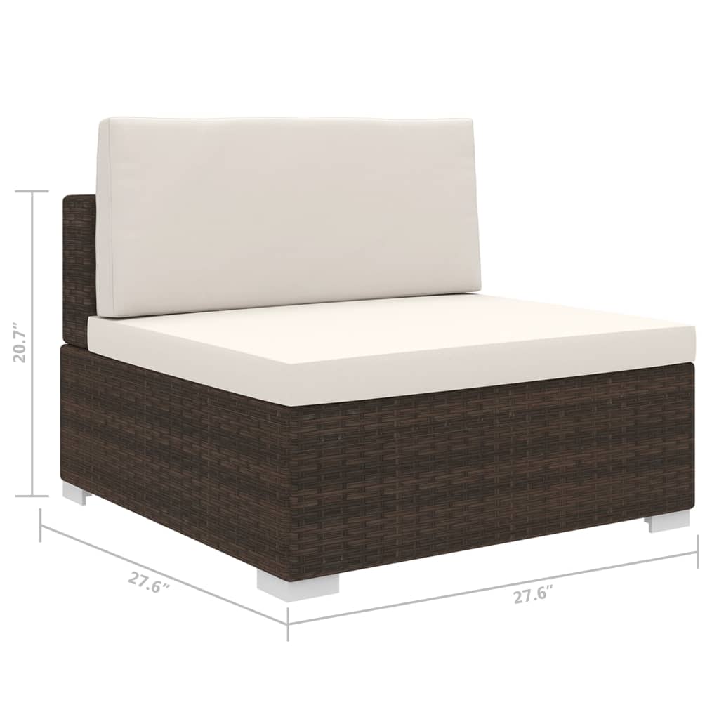 Brown Poly Rattan Sectional Middle Seat with Cushions M39189
