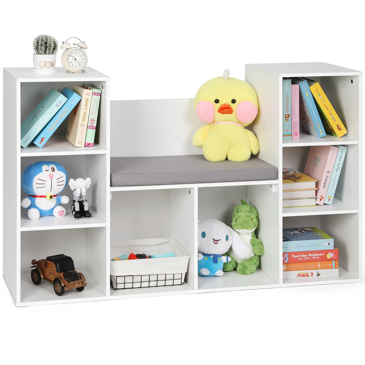 Kids Bookshelf with 3 Removable Toy Bins and 4 Tier Display Stand White L62811