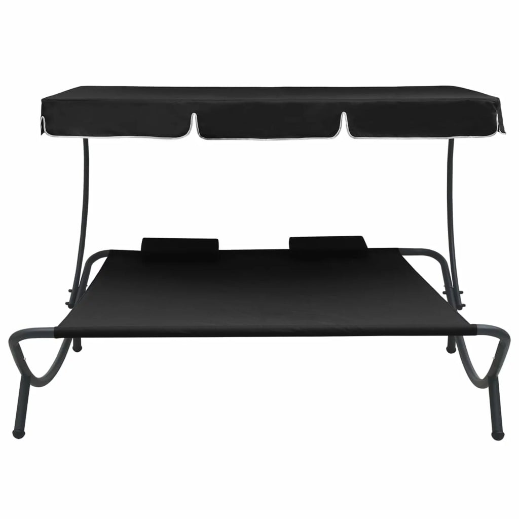 Patio Lounge Bed with Canopy and Pillows Oxford Fabric Steel Frame L586361