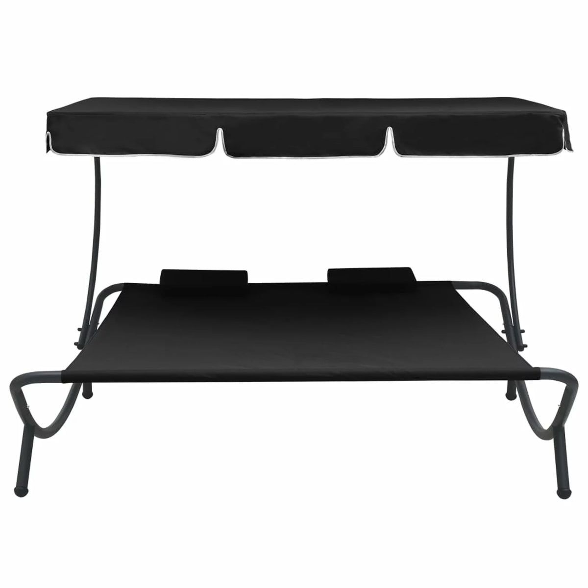 Patio Lounge Bed with Canopy and Pillows Oxford Fabric Steel Frame L586361