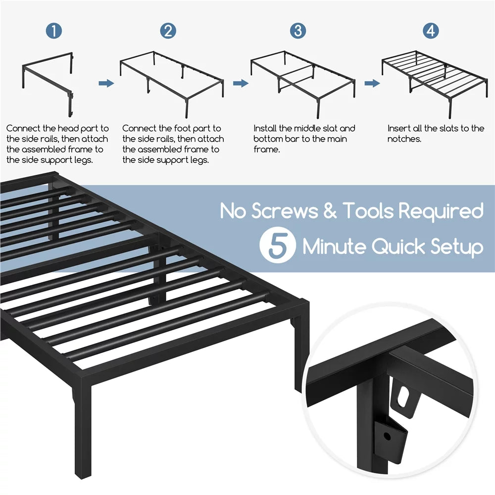 13" Twin Size Black Metal Bed Frame Y751964
