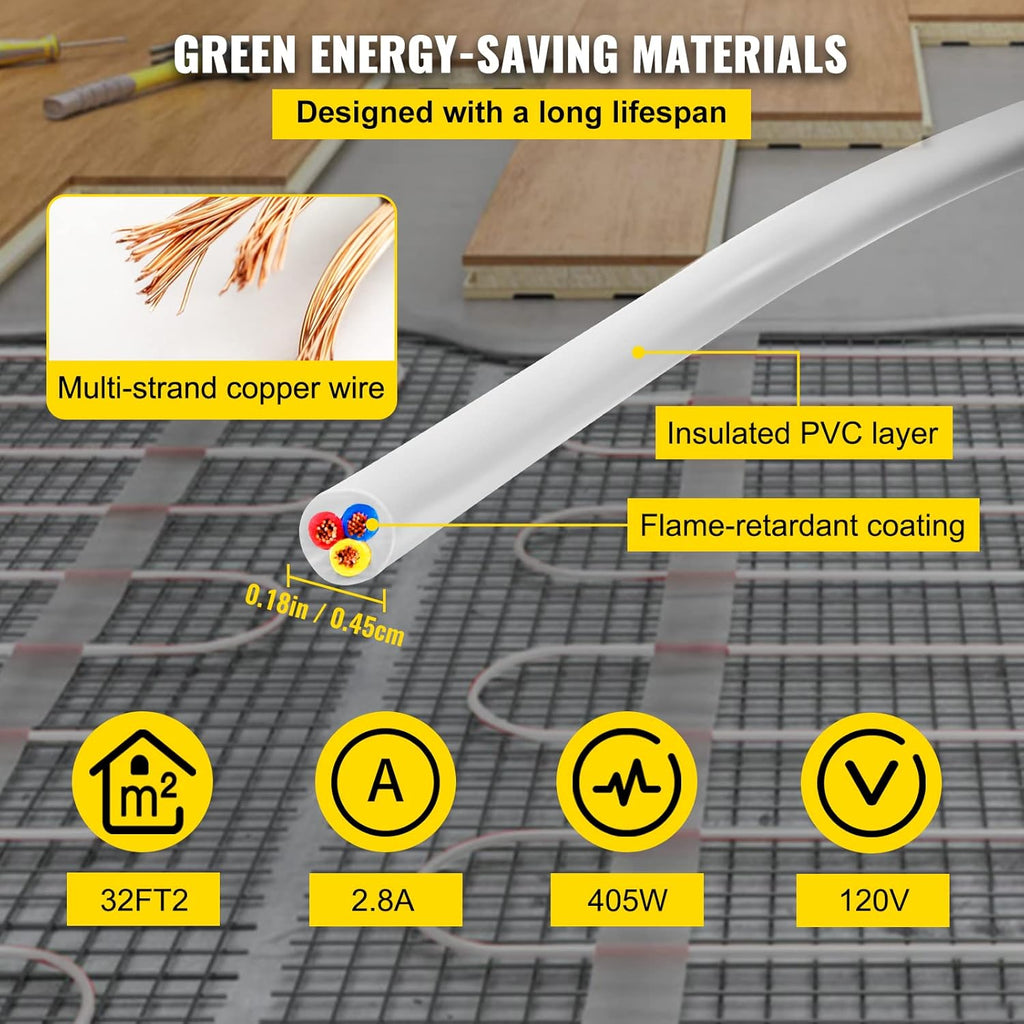32 Square Feet Floor Heating Cable with Temperature Control Panel X423