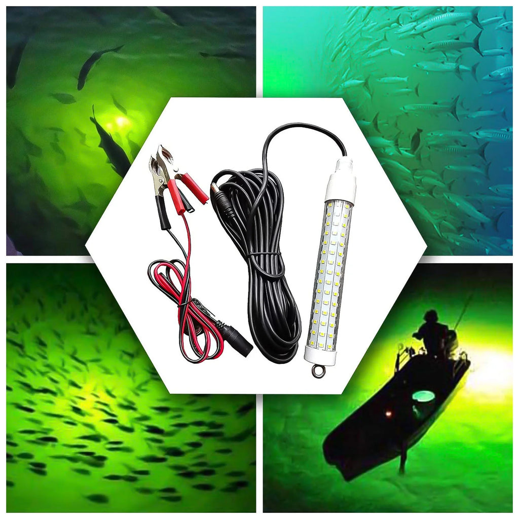 2Pcs Underwater Night Fishing Light, 12V 10.5W 120LED 1000 Lumen Green Submersible Fishing Light Z26877