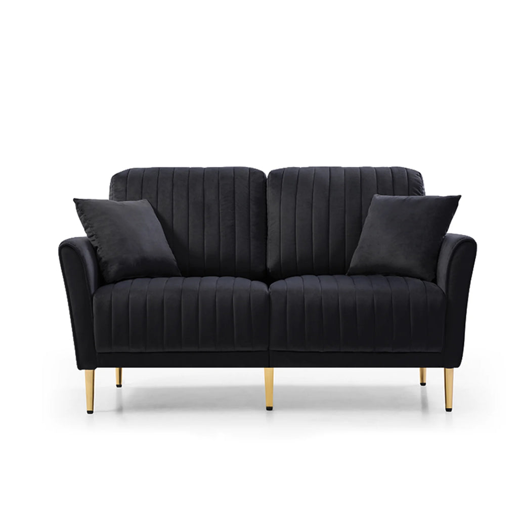 Black Fabric Upholstered Sofa with 2 Pillows S5400