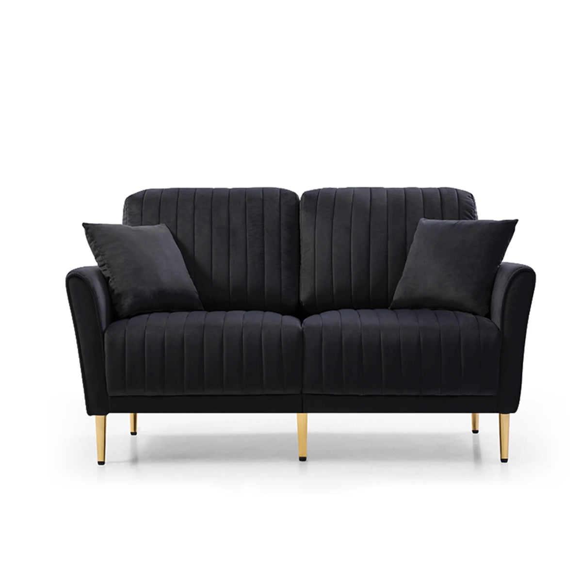 Black Fabric Upholstered Sofa with 2 Pillows S5400