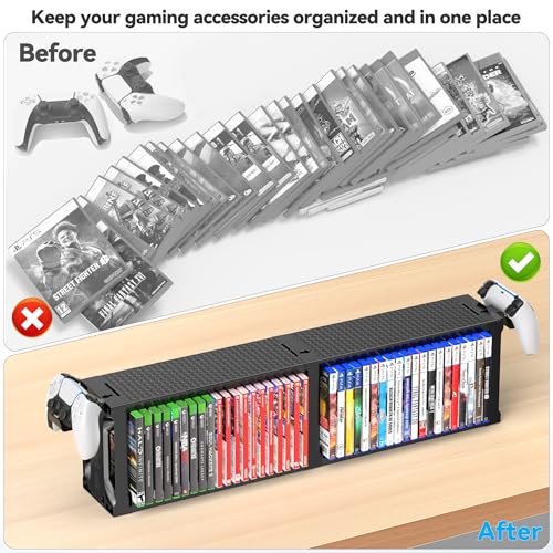 Video Game Disc Rack Tower Storage Holder Stand with Controller Holder Q327