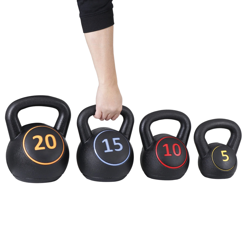 3 Piece 5lb 10lb 15lb Kettlebell Set with Storage Rack A83901