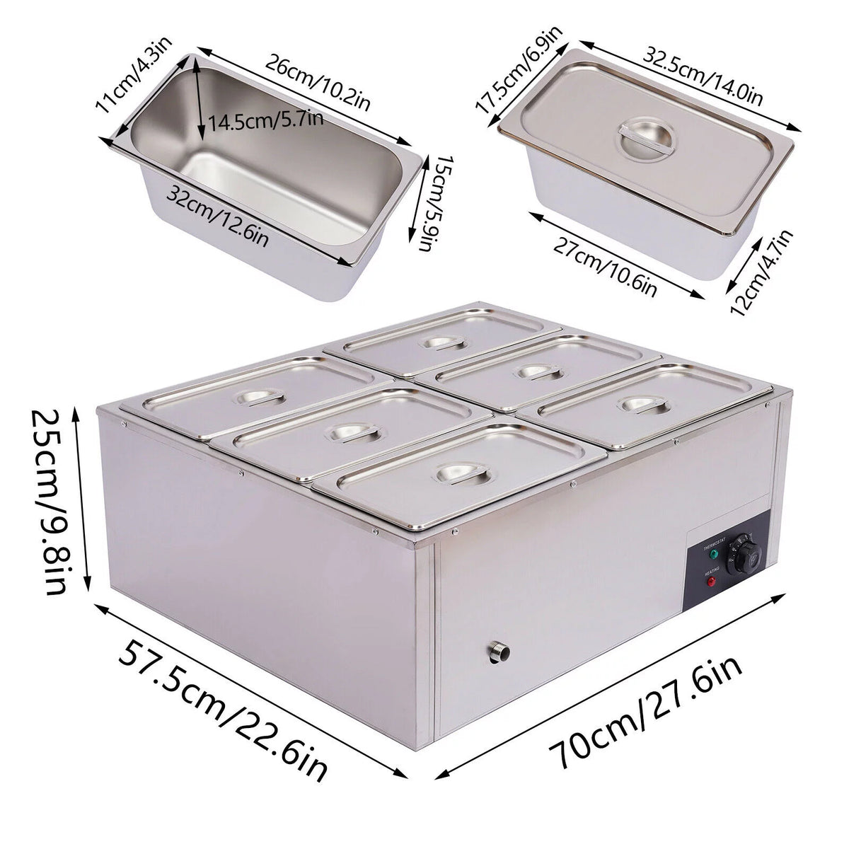 850W 6-Pan Electric Food Warmer with Lid D472