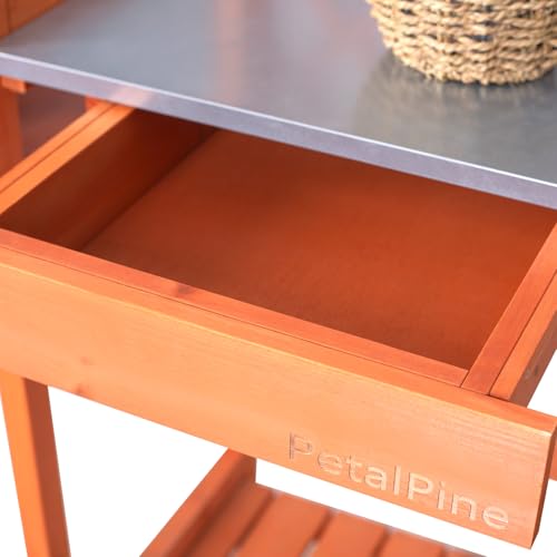 Outdoor Wooden Potting Bench with Metal Tabletop Y33596