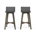 Gray Acacia Wood and Wicker Barstools, Set of 2 K800868