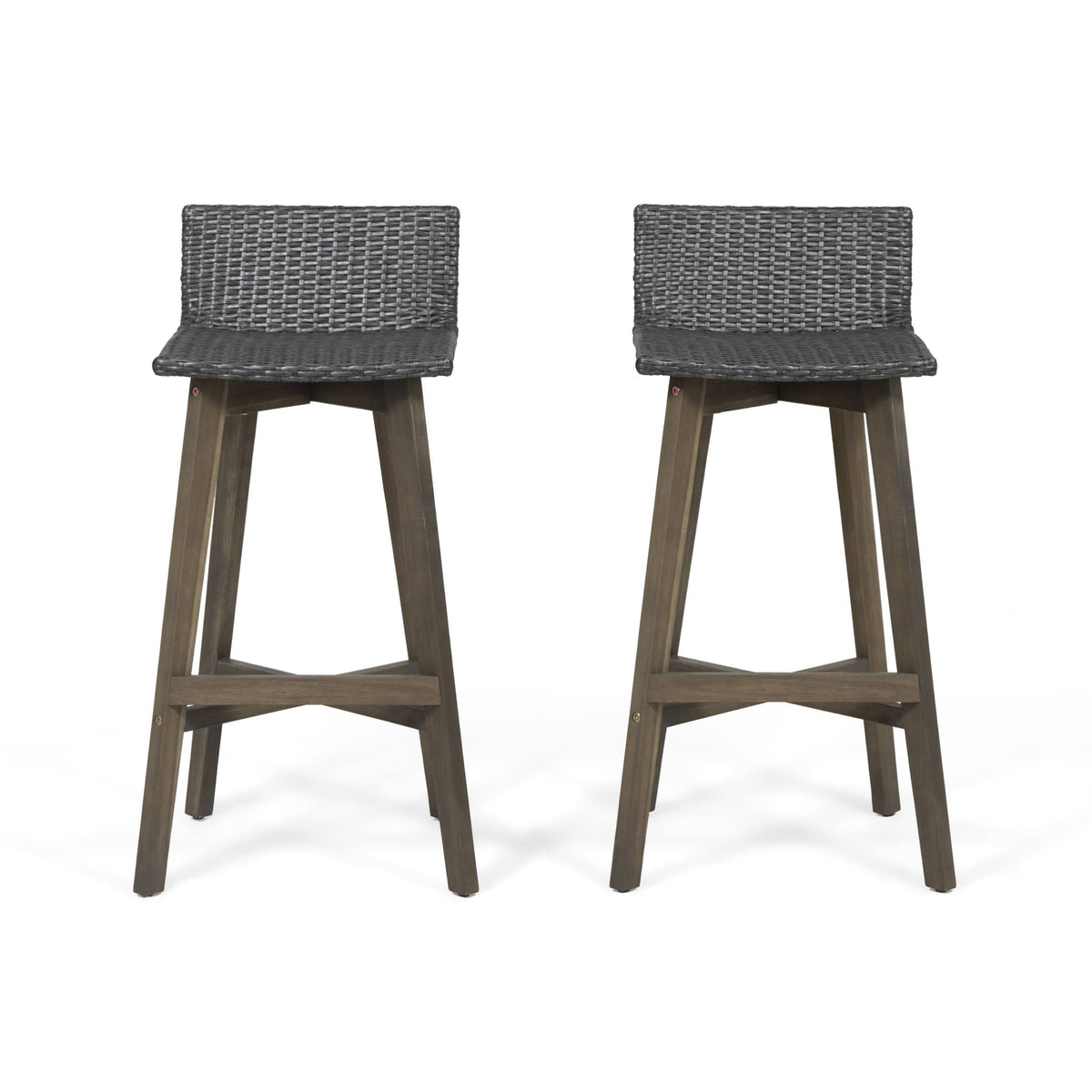 Gray Acacia Wood and Wicker Barstools, Set of 2 K800868