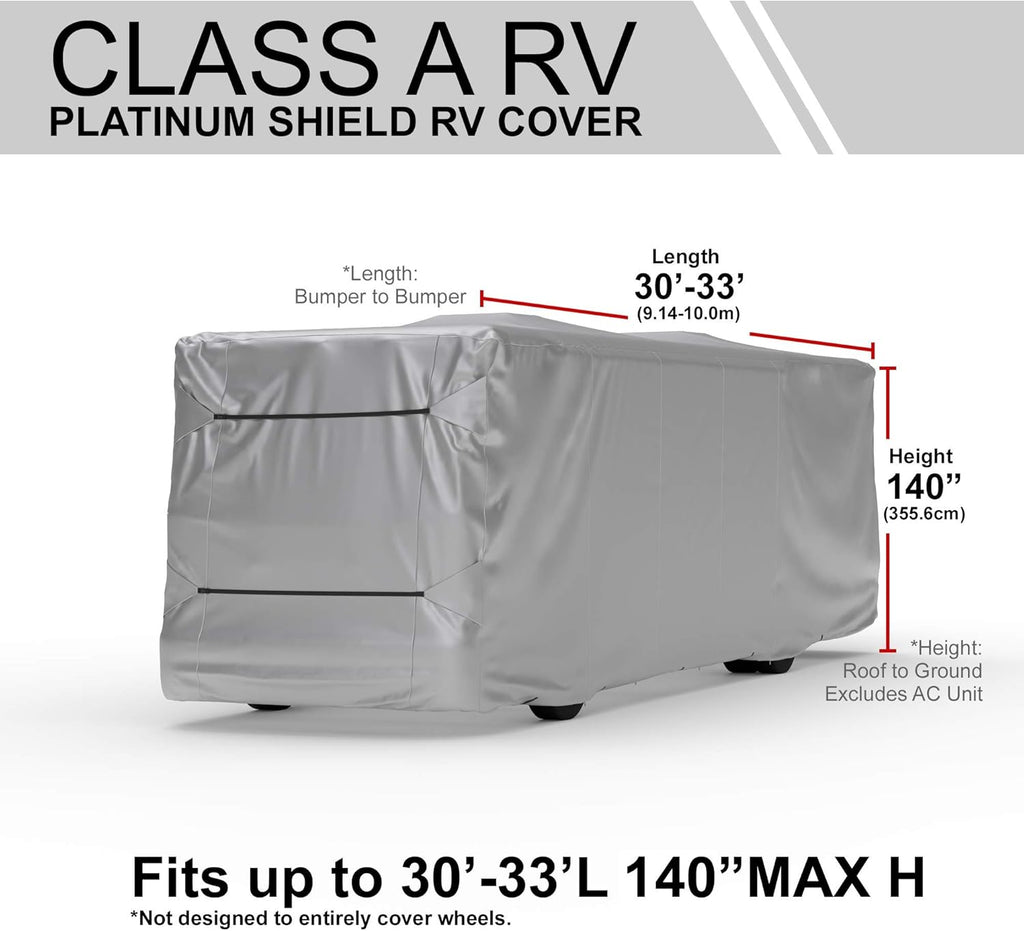 Weatherproof RV Cover for Class A RV 28' - 30' Long with Fleece Lining, Cable Lock, Storage Bag & Wind Straps B369