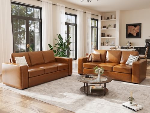 Brown Faux Leather 3 Seater Sofa Set of 2 O9969