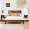3-Piece Bedroom Set with 2 Nightstands, Full Size Metal Bed Frame with Wooden Headboard, Brown F19692