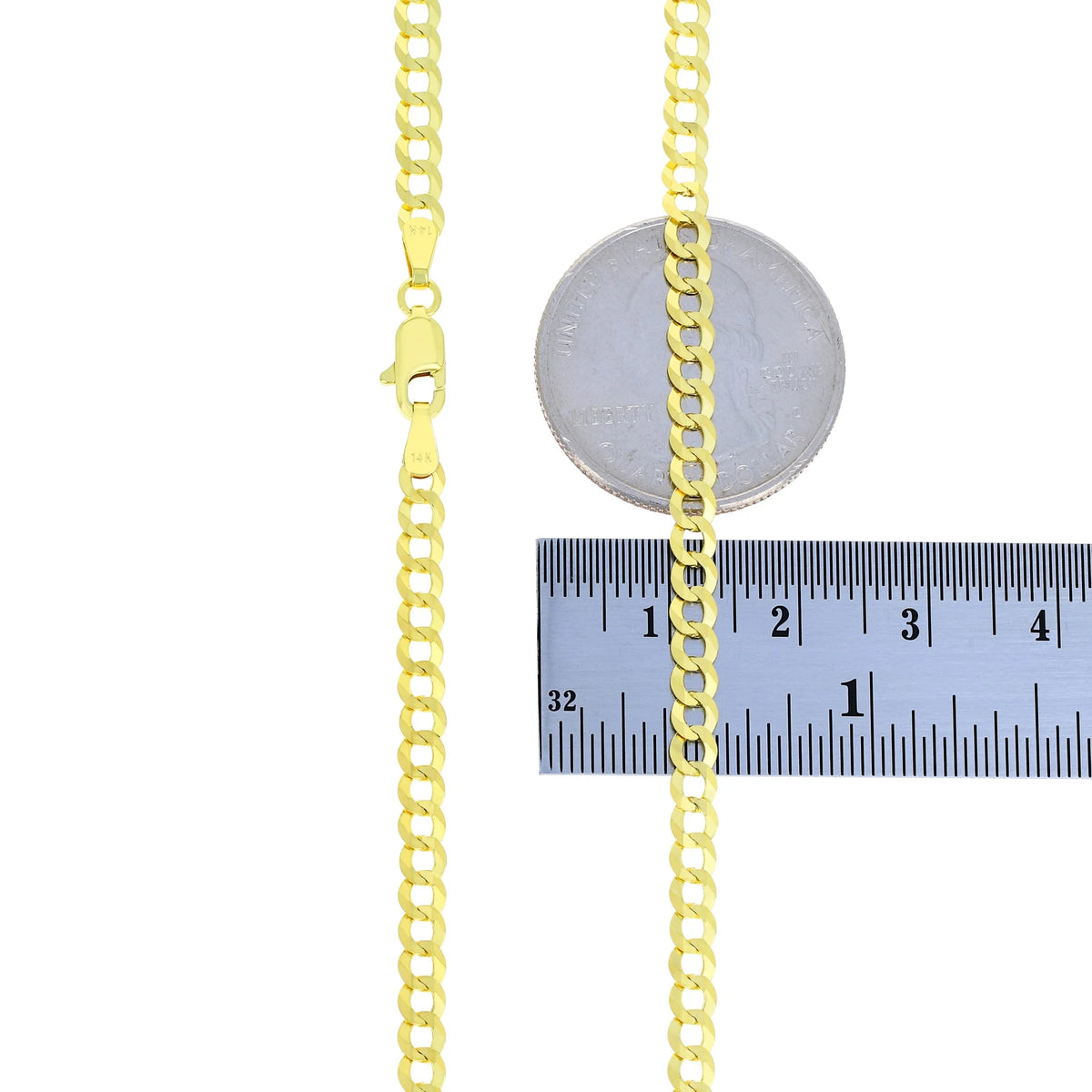 14k Yellow Gold 4mm Solid Cuban Curb Link Chain Bracelet O183