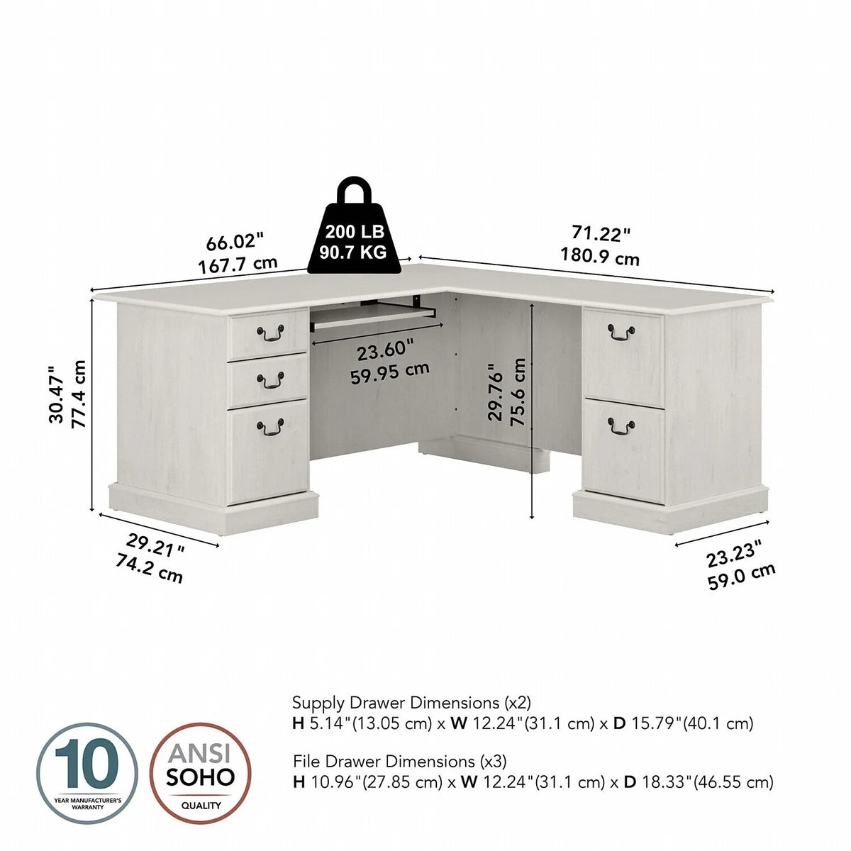 L Shaped Computer Desk With Drawers I15636