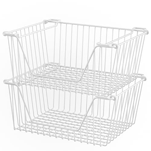 White Set of 2 Metal Wire Freezer Organizer Bins O136