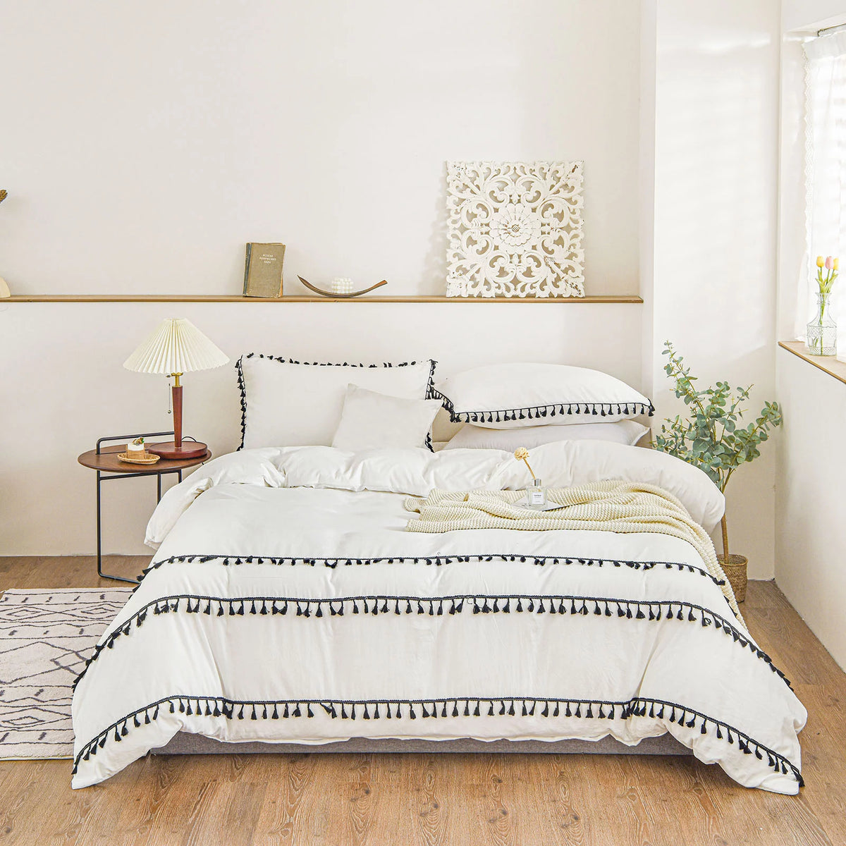 White Black Tassel King Duvet Cover Set Z77352