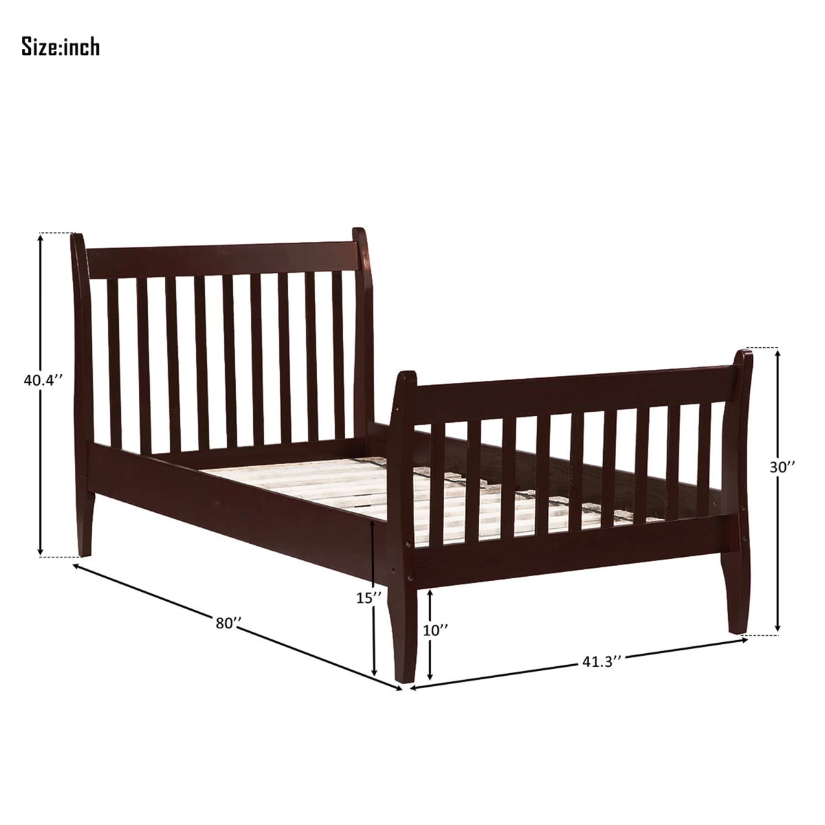 Twin Size Espresso Wood Platform Bed Frame with Headboard Q59272