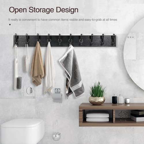 Rustic Wall Mount Coat Rack with 10 Hooks Z146099