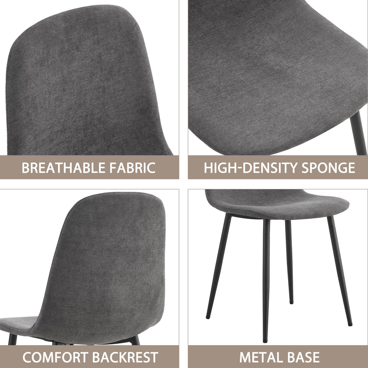 Dining Chairs Set of 4 Upholstered Side Chairs with Suede Fabric Cushion Seat and Metal Legs, Dark Gray Q1578
