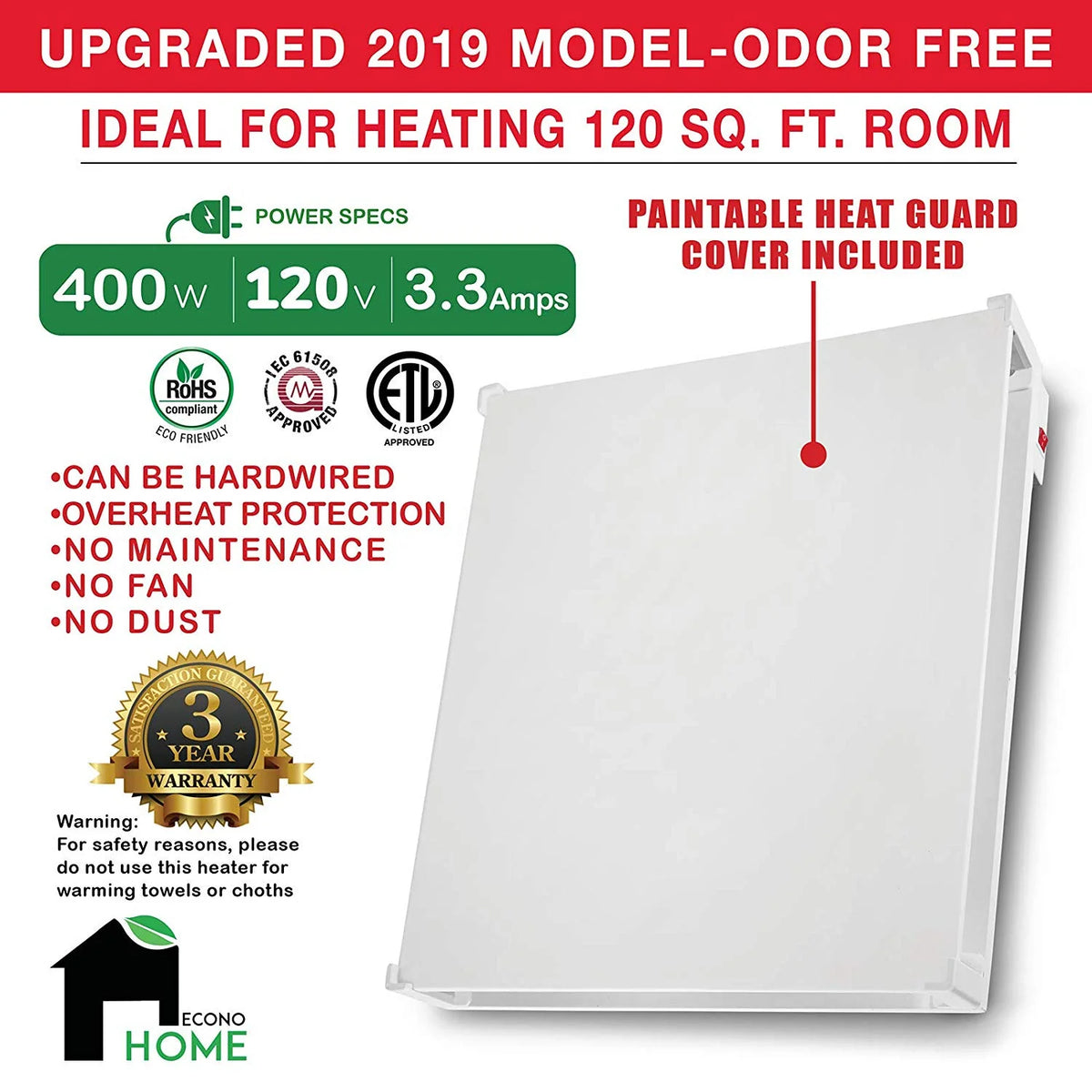 400W Convection Wall Mount Space Heater H238