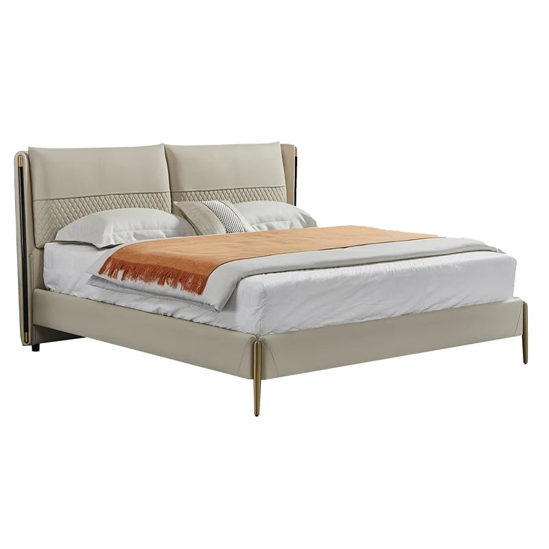 Cream Leather & Metal Cal King Bed I667