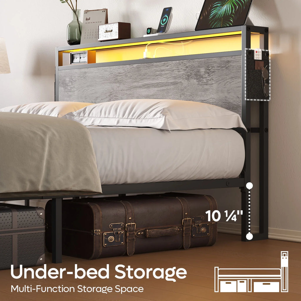 Queen Size Platform Bed with Storage Headboard N1257