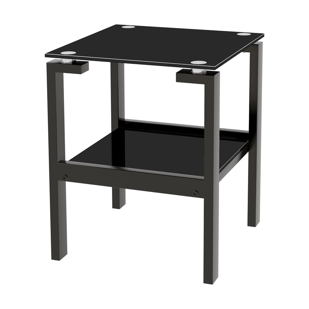 Black Tempered Glass 2 Layer End Table O4796