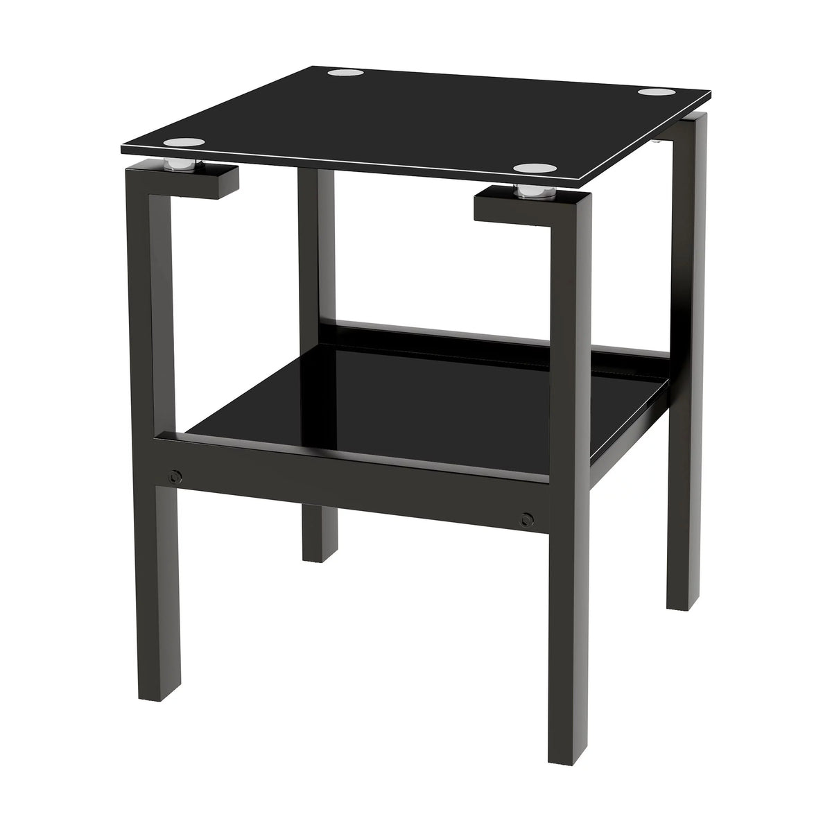Black Tempered Glass 2 Layer End Table O4796