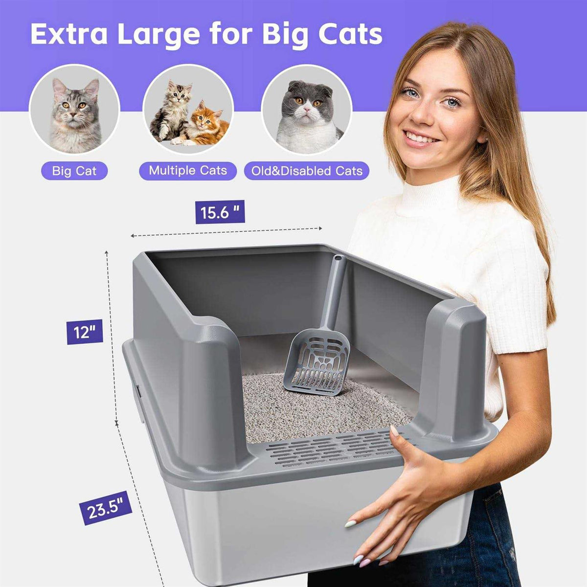 Enclosed Stainless Steel Litter Box XL with High Side I961075
