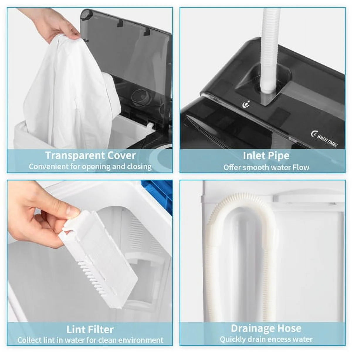 Portable Twin Tub Washing Machine 18Lbs Washer 8Lbs Spinner A440