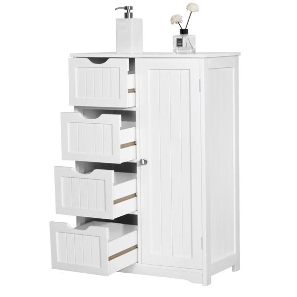 White Four Drawer Wooden Bathroom Floor Cabinet P230903