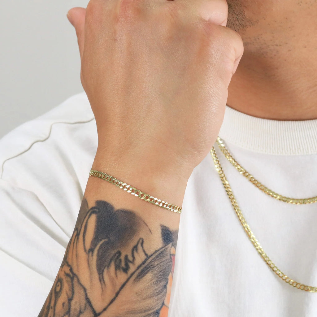 14k Yellow Gold 4mm Solid Cuban Curb Link Chain Bracelet O183