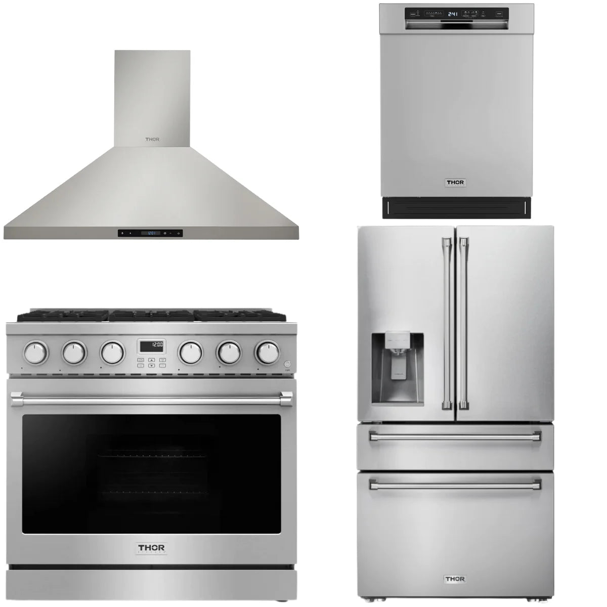36 Gas Range, Range Hood, Refrigerator and Dishwasher W478