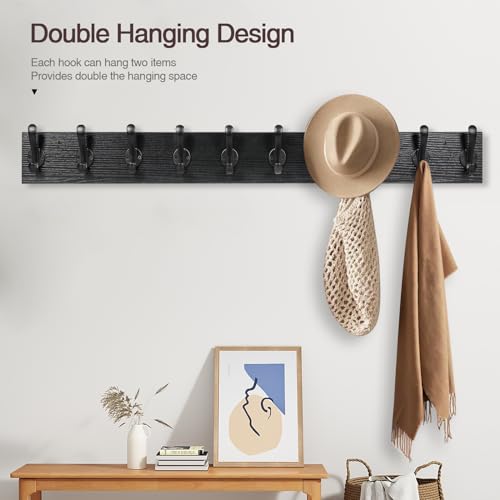 Rustic Wall Mount Coat Rack with 10 Hooks Z146099