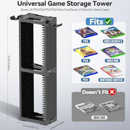 Video Game Disc Rack Tower Storage Holder Stand with Controller Holder Q327