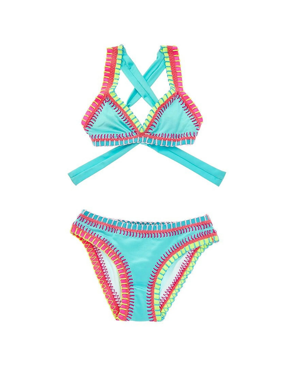 Blue 2pc Embroidered Bikini Set E357761