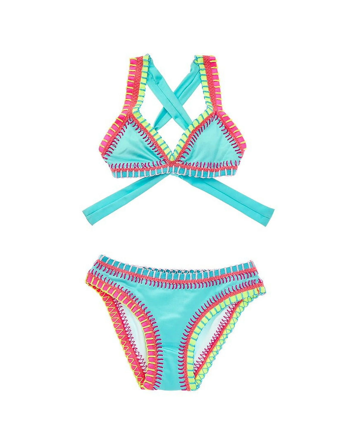 Blue 2pc Embroidered Bikini Set E357761