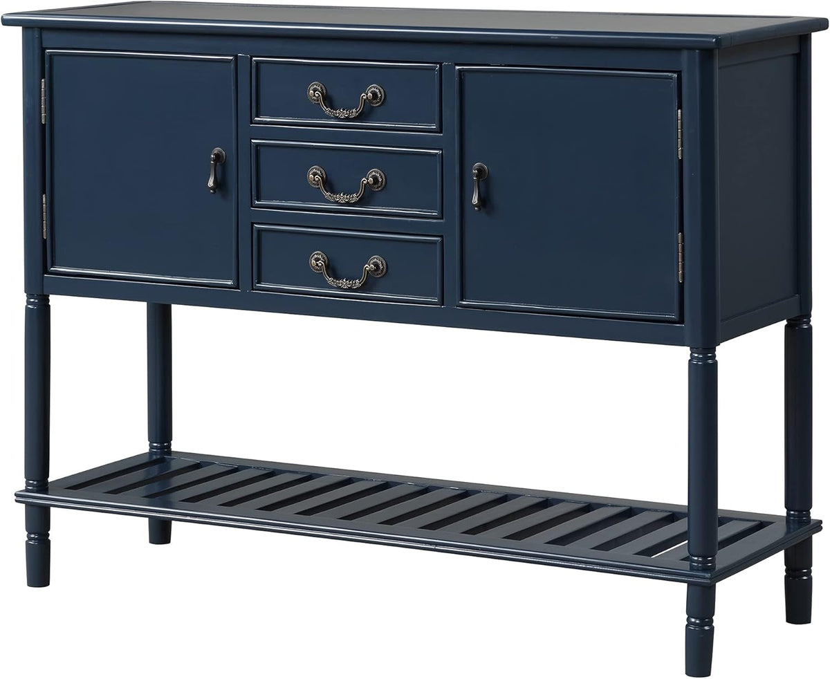 Navy Blue Solid Wood Console Table with 3 Drawers, 2 Cabinet, 1 Shelf U887