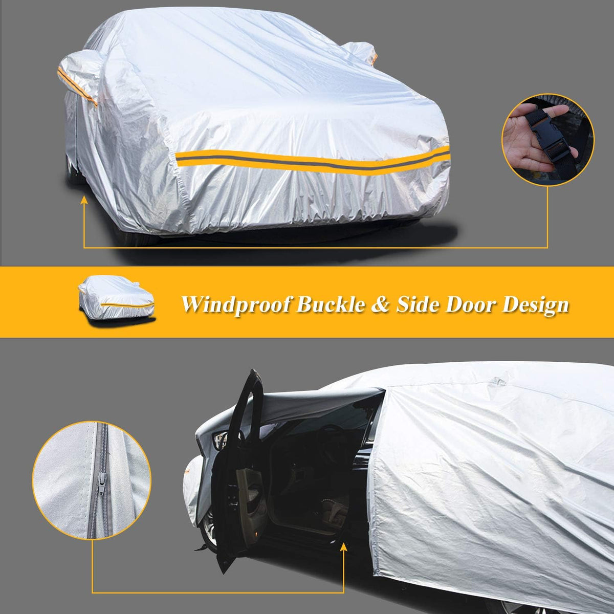 6 Layers Waterproof Car Cover with Zipper Cotton W67062
