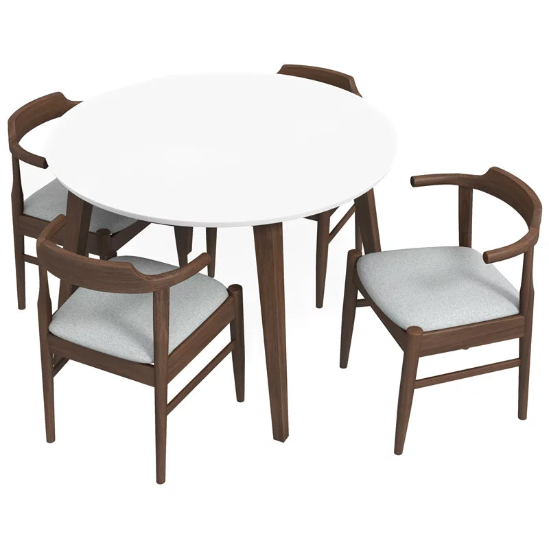 White Solid Wood Dining Table and Chairs for 4 U598799