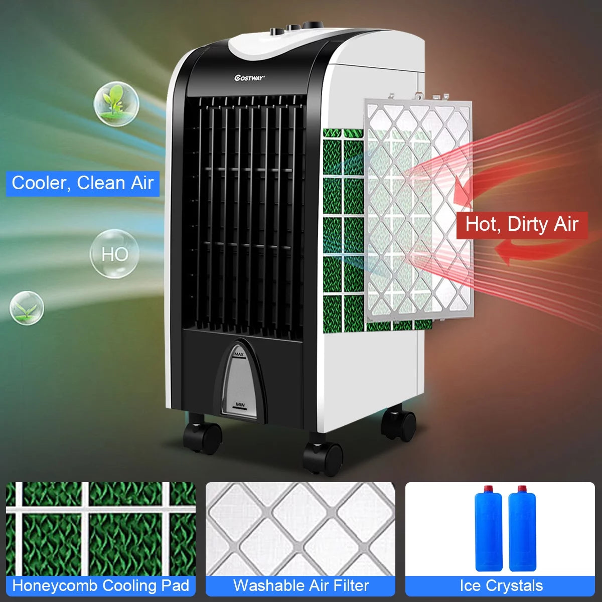 3-in-1 Portable Evaporative Air Cooler Fan Humidifier T9638