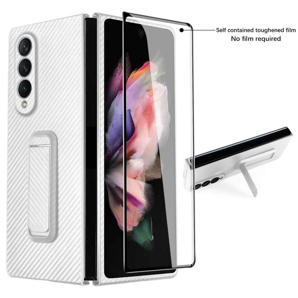White Carbon Fiber Slim Case with Hidden Kickstand for Samsung Galaxy Z Fold 4 T594