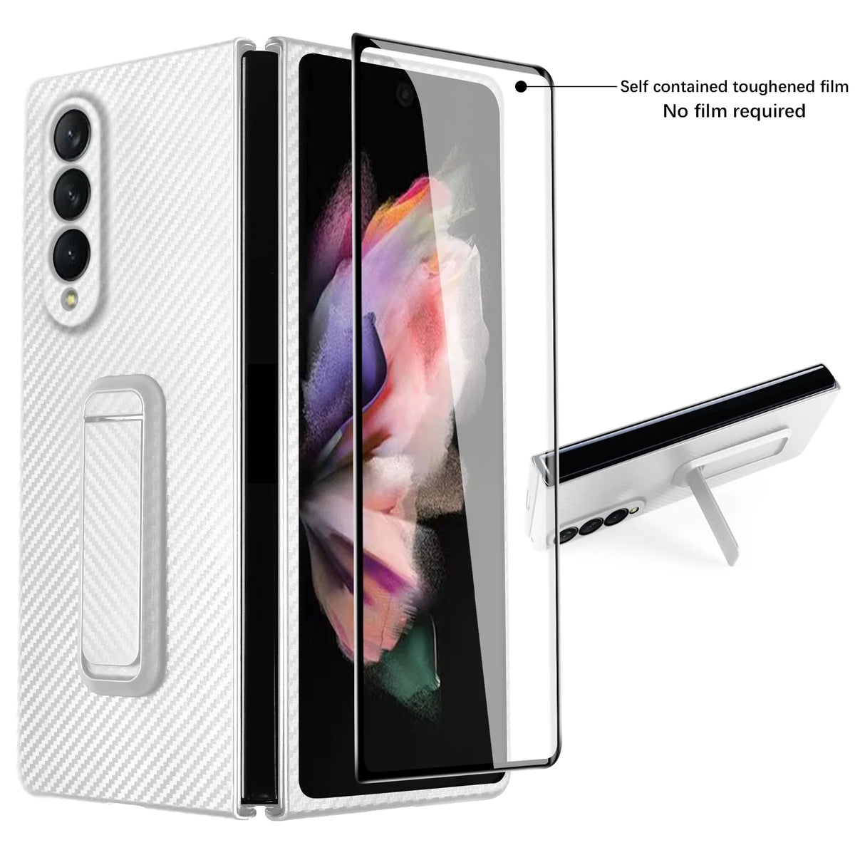 White Carbon Fiber Slim Case with Hidden Kickstand for Samsung Galaxy Z Fold 4 T594