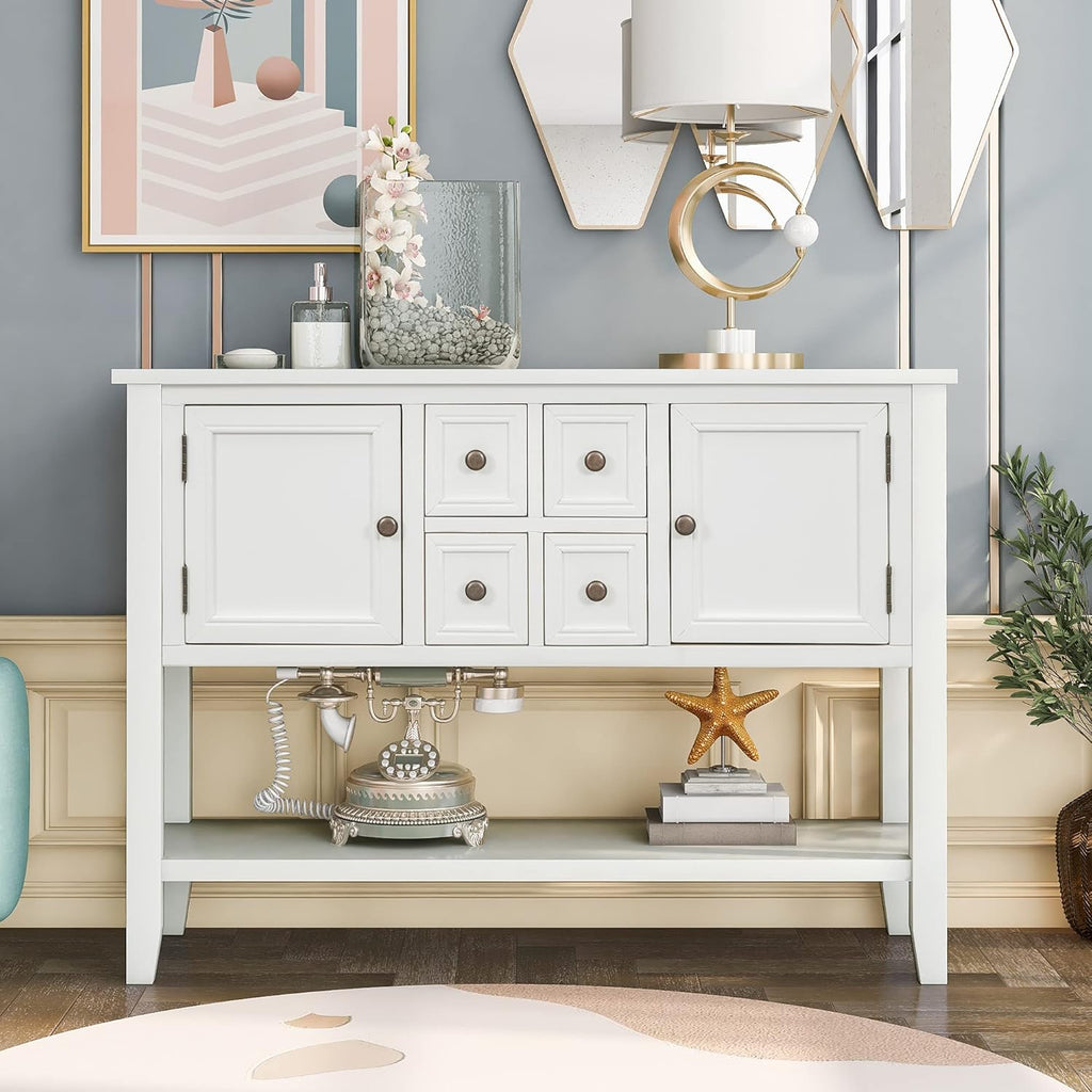 Navy Blue Solid Wood Console Table with 3 Drawers, 2 Cabinet, 1 Shelf U887