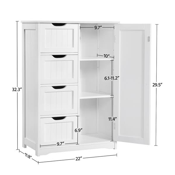 White Four Drawer Wooden Bathroom Floor Cabinet P230903