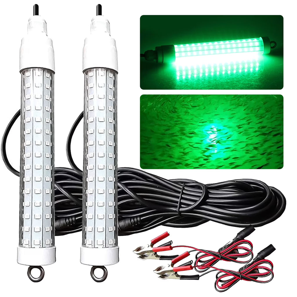 2Pcs Underwater Night Fishing Light, 12V 10.5W 120LED 1000 Lumen Green Submersible Fishing Light Z26877