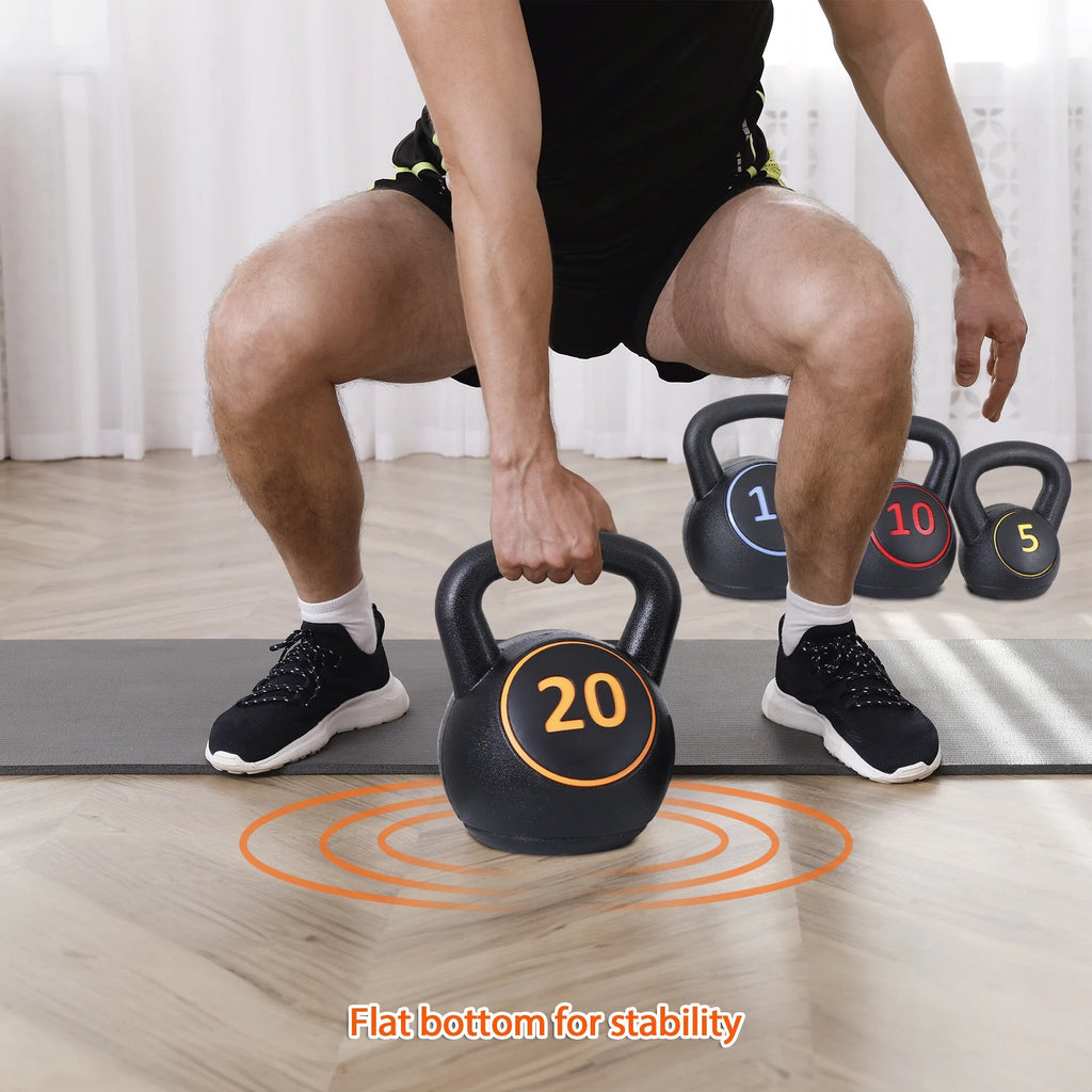 3 Piece 5lb 10lb 15lb Kettlebell Set with Storage Rack A83901
